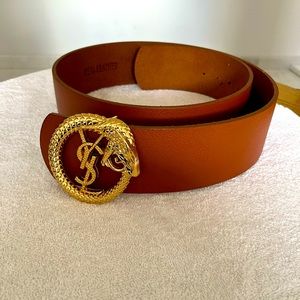 Large leather YSL brown belt .